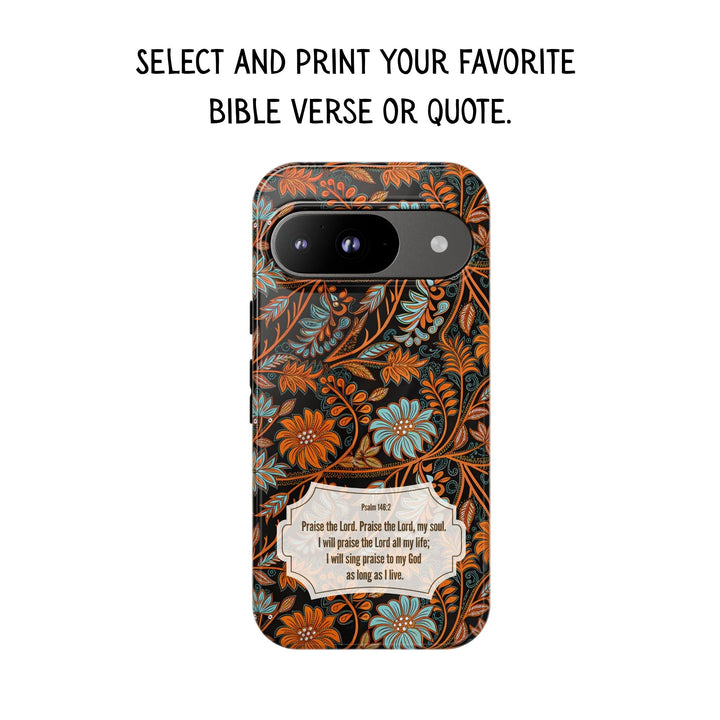 Modern Batik Pattern Tough Phone Cases Personalizable - Orange Teal 2