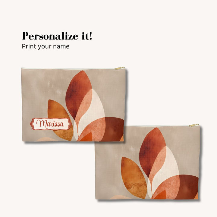 Abstract Print Makeup And Accessory Pouch -  Orange Floral
