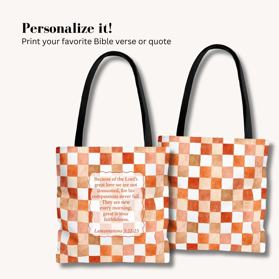 Orange Checkered Print Tote Bag