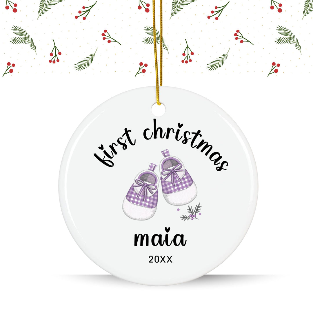 Personalized Christmas Ornament: Baby Shoes Gingham 1