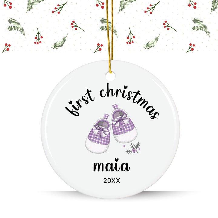 Personalized Christmas Ornament: Baby Shoes Gingham 1