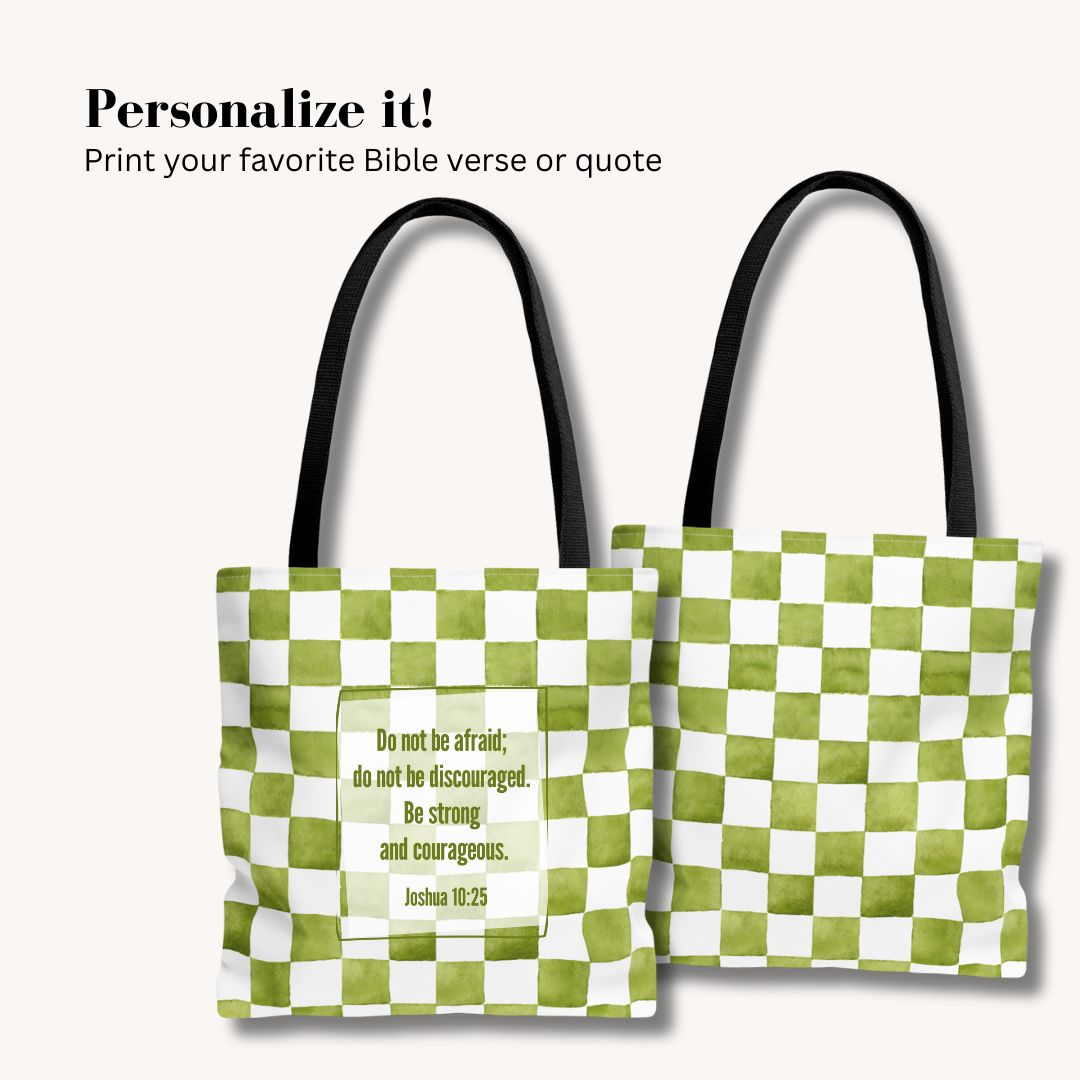 Green Checkered Print Tote Bag