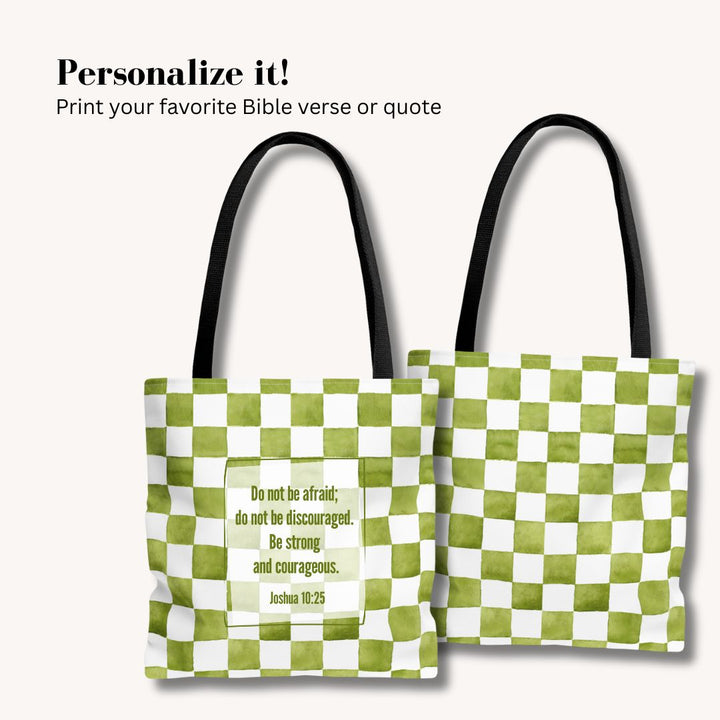 Green Checkered Print Tote Bag