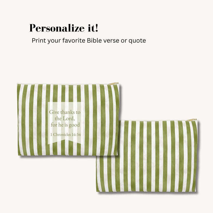 Green Stripes 2 Print Makeup And Accessory Pouch