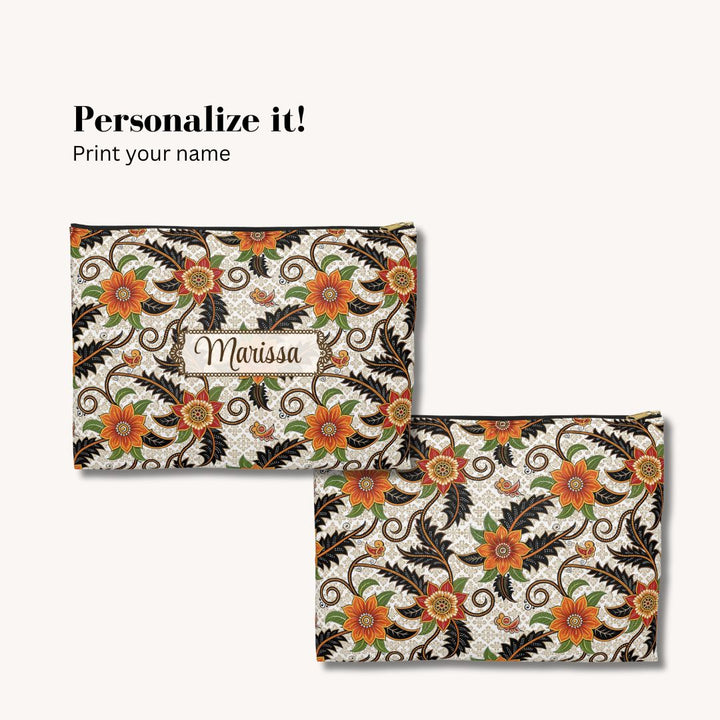 Batik Print Makeup And Accessory Pouch -  Aesthetic Floral 2