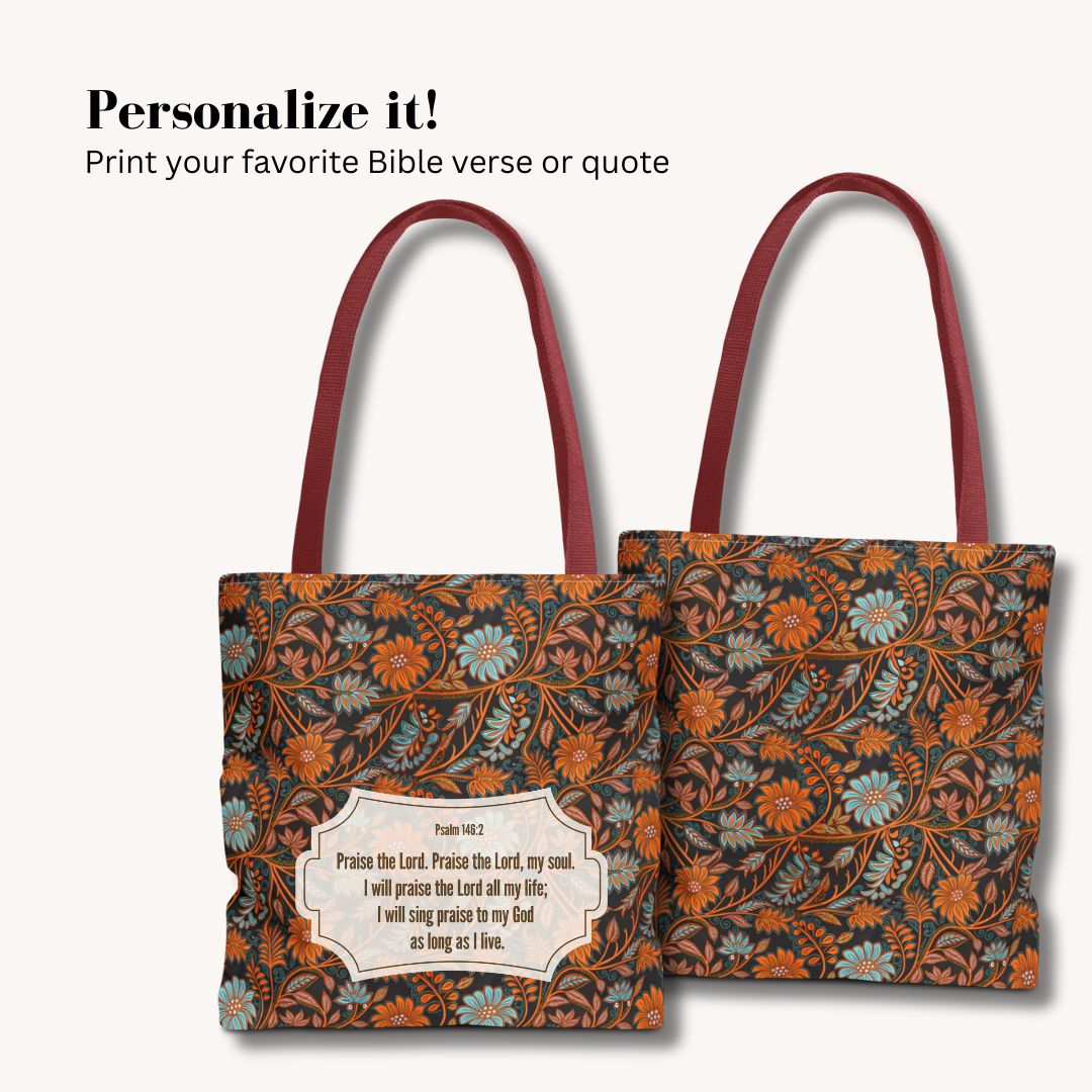Modern Batik Print Tote Bag -  Orange Teal 2