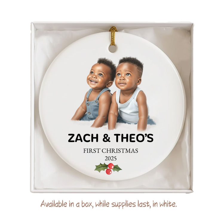 Personalized Photo Christmas Ornament: Twins First Christmas