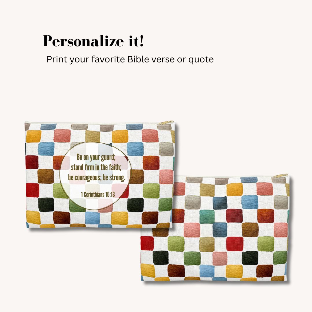 Multicolor Checkers Print Makeup And Accessory Pouch