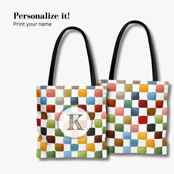 Multicolor Checkers Print Tote Bag