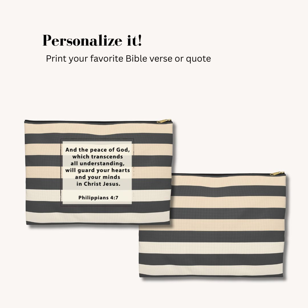 Brown Stripe Horizontal Print Makeup And Accessory Pouch