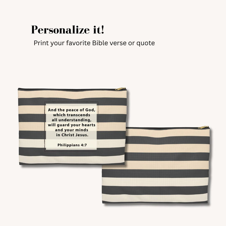 Brown Stripe Horizontal Print Makeup And Accessory Pouch