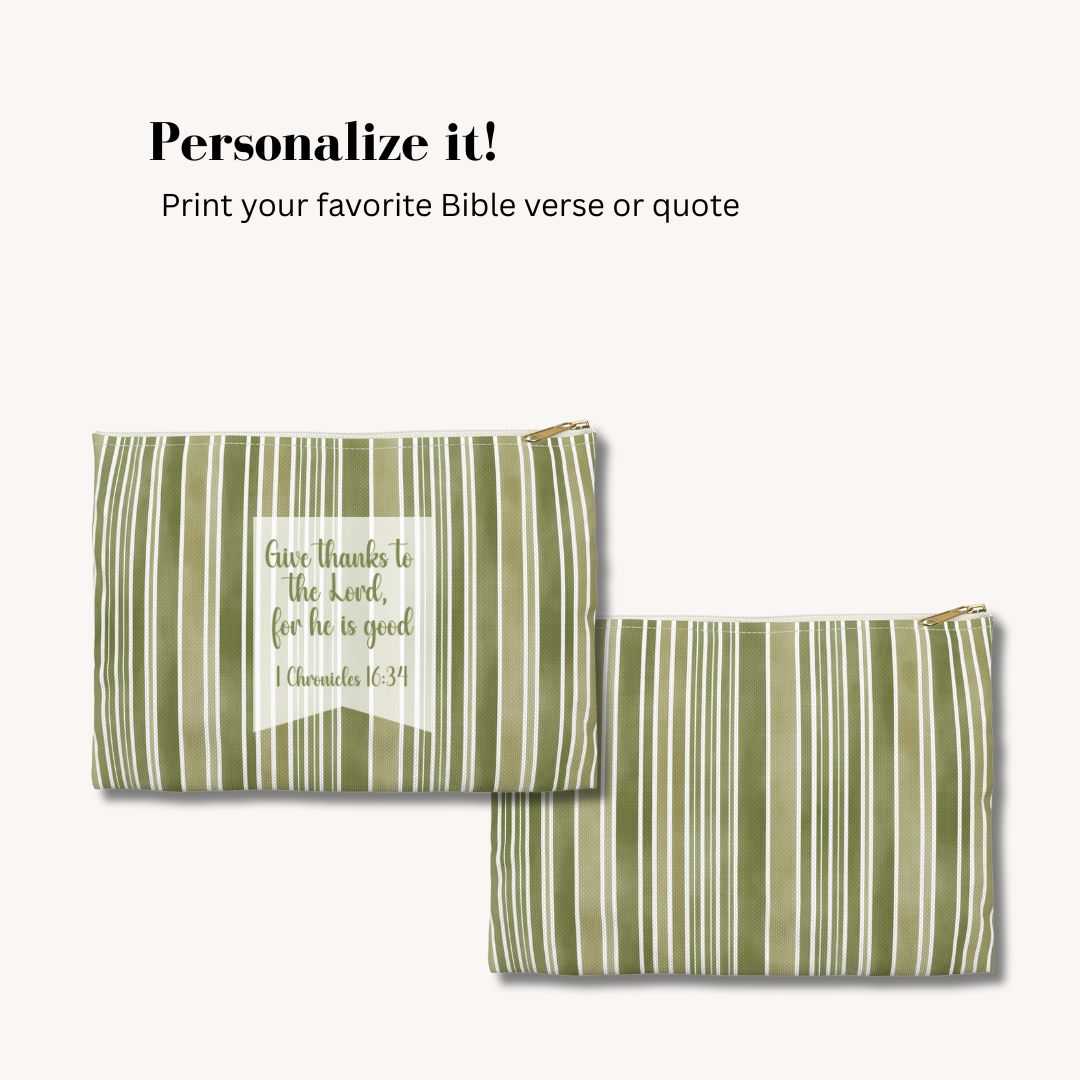 Green Stripes Print Makeup And Accessory Pouch