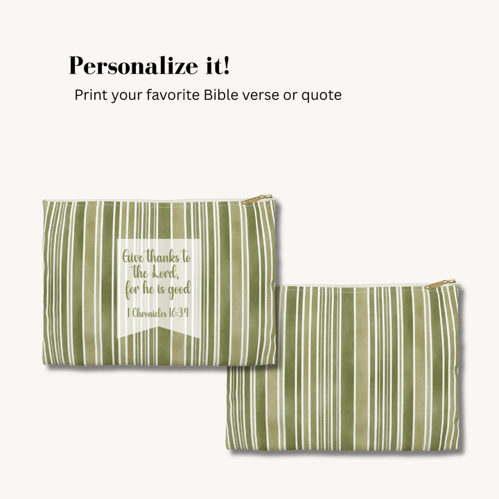 Green Stripes Print Makeup And Accessory Pouch