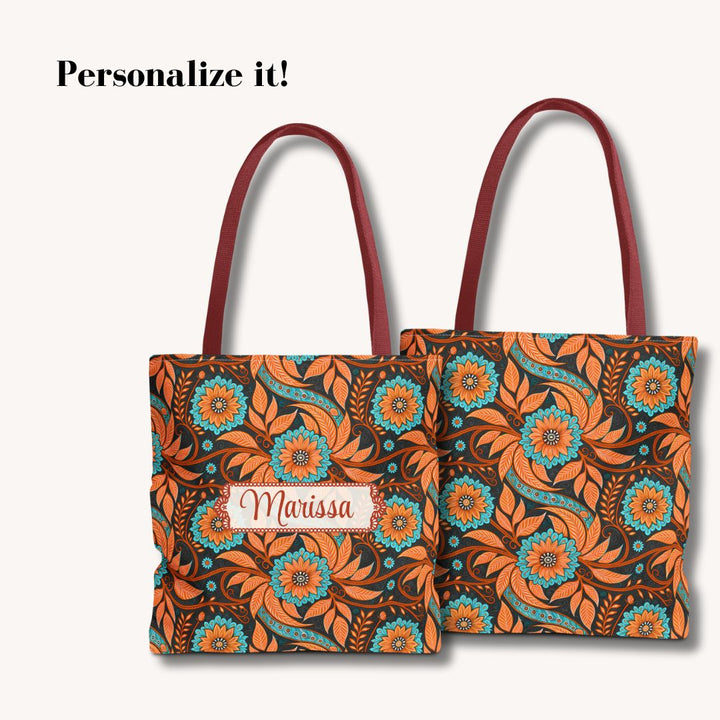 Modern Batik Print Tote Bag -  Orange Teal 3
