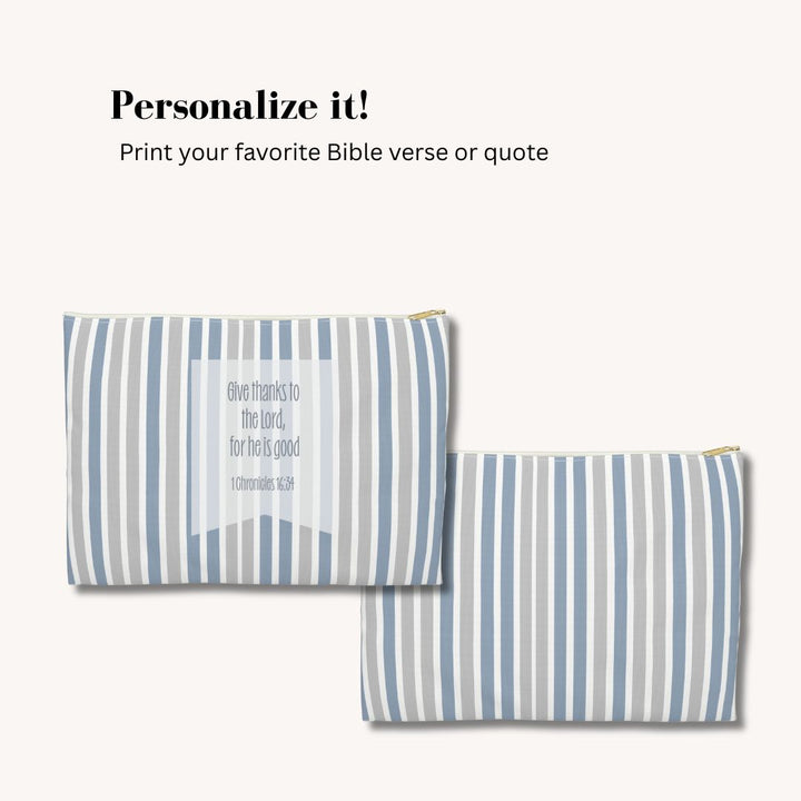 Blue Stipes Print Makeup And Accessory Pouch