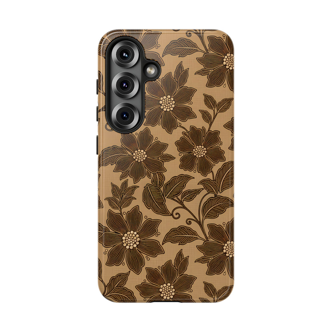 Traditional Batik Pattern Tough Phone Cases Personalizable - Brown Flower Pattern