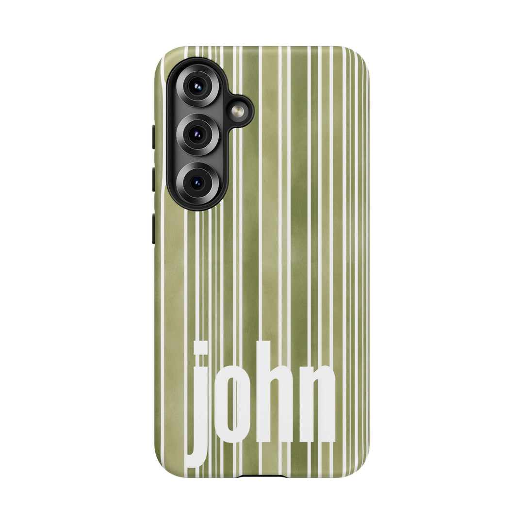 Personalized Tough Phone Case Rustic Green Stripe