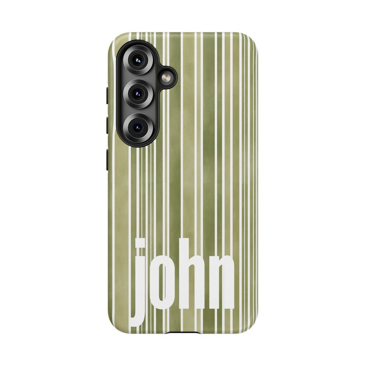 Personalized Tough Phone Case Rustic Green Stripe
