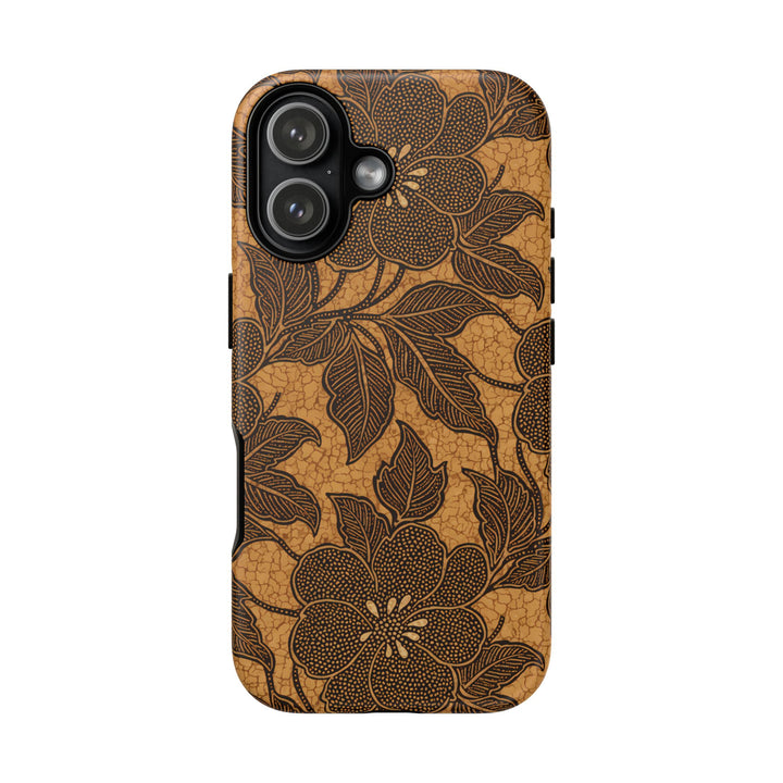 Traditional Batik Pattern Tough Phone Cases Personalizable - Brown Flower