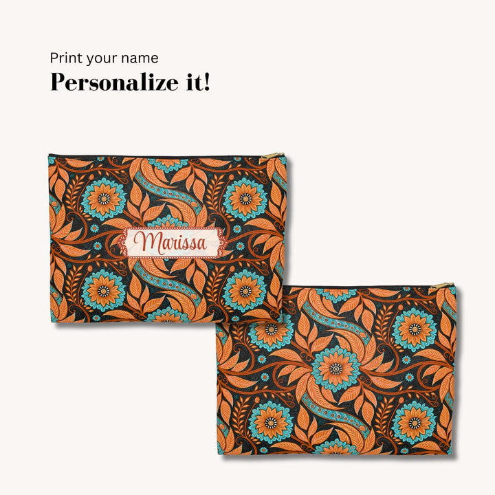 Batik Print Makeup And Accessory Pouch - Orange Teal 3