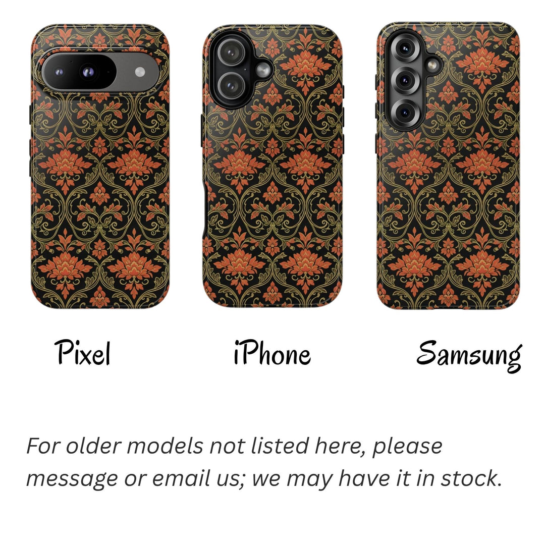 Traditional Batik Pattern Tough Phone Cases Personalizable - Orange Floral