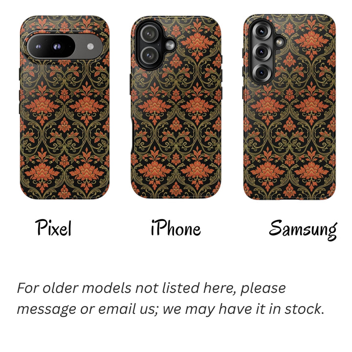Traditional Batik Pattern Tough Phone Cases Personalizable - Orange Floral