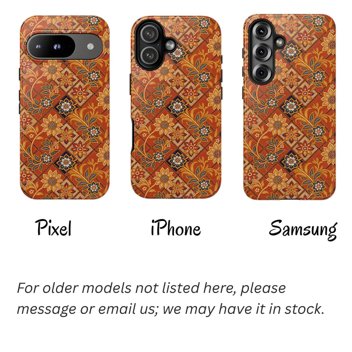 Modern Batik Pattern Tough Phone Cases Personalizable - Orange 1