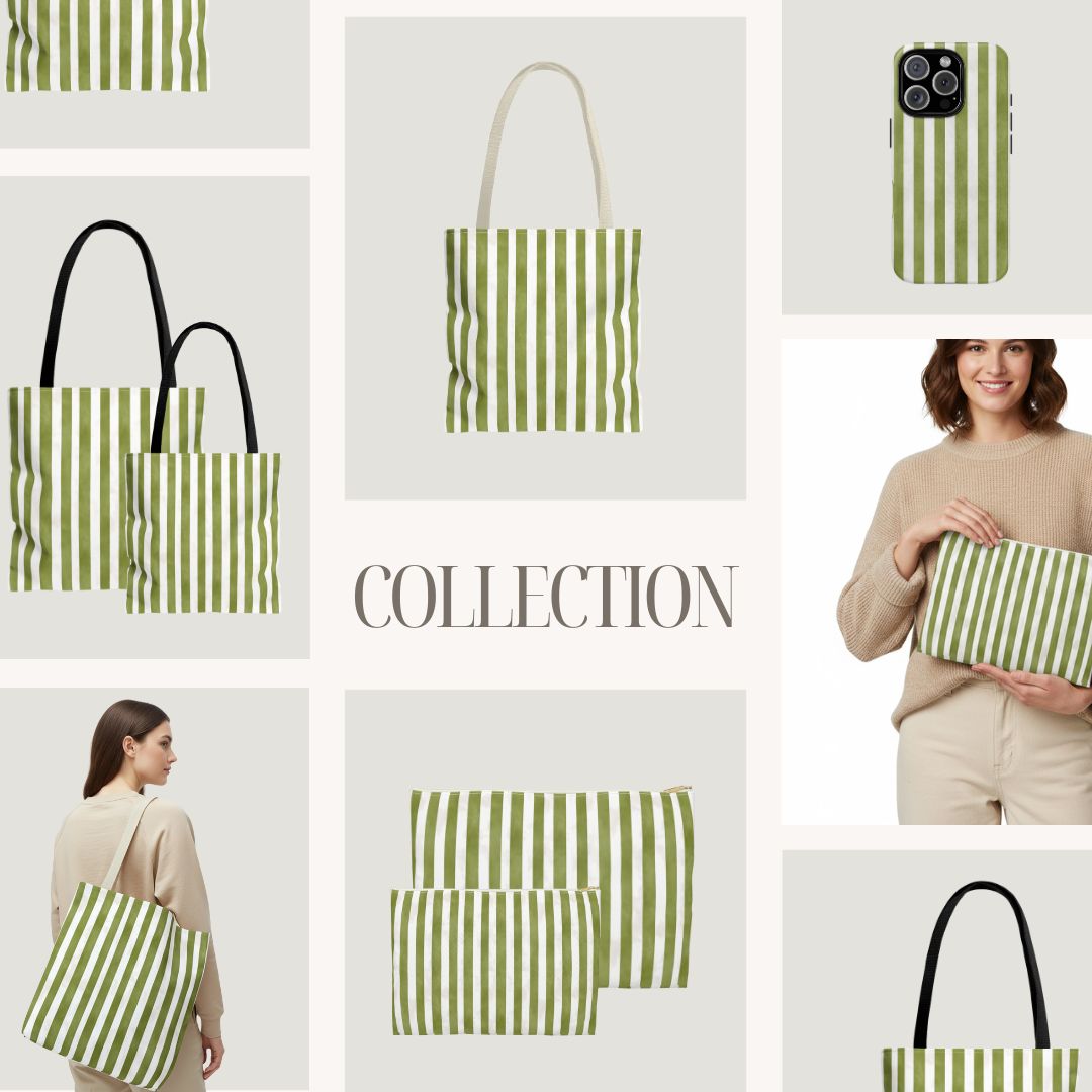 Green Stripes 2 Print Tote Bag