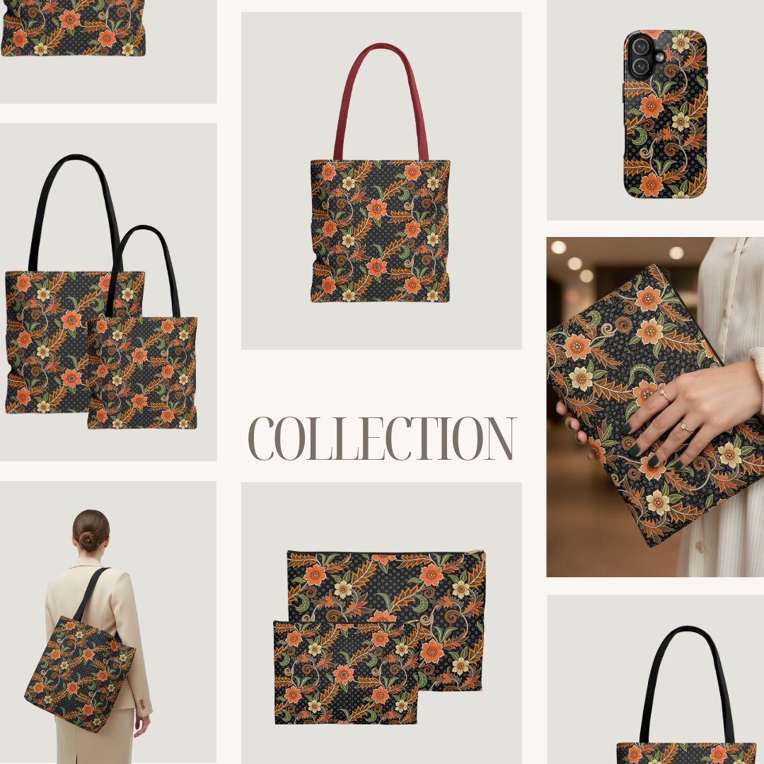 Batik Print Tote Bag -   Aesthetic Floral 1