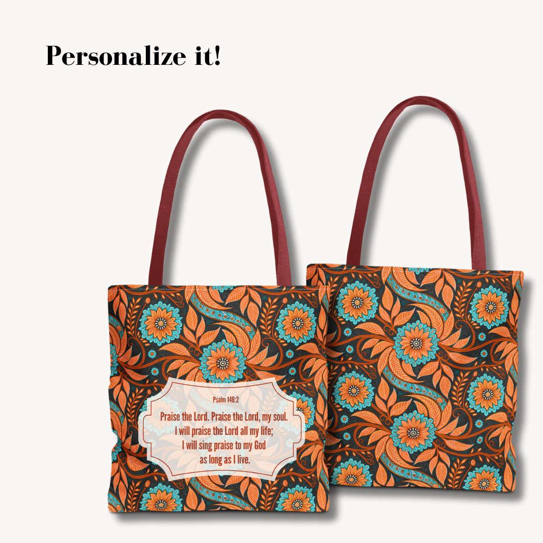 Modern Batik Print Tote Bag -  Orange Teal 3