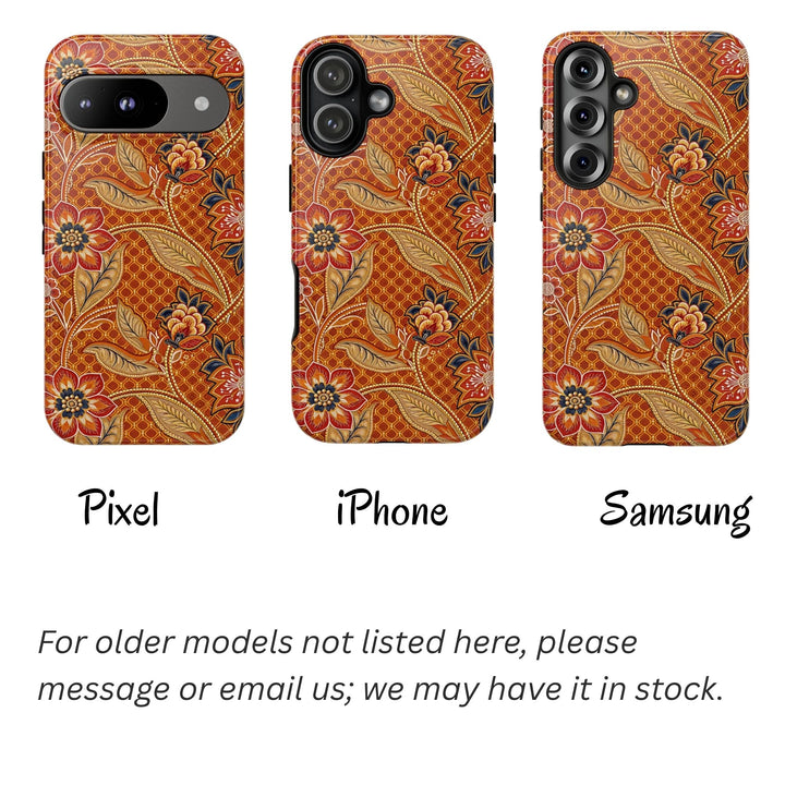Modern Batik Pattern Tough Phone Cases Personalizable - Orange 2