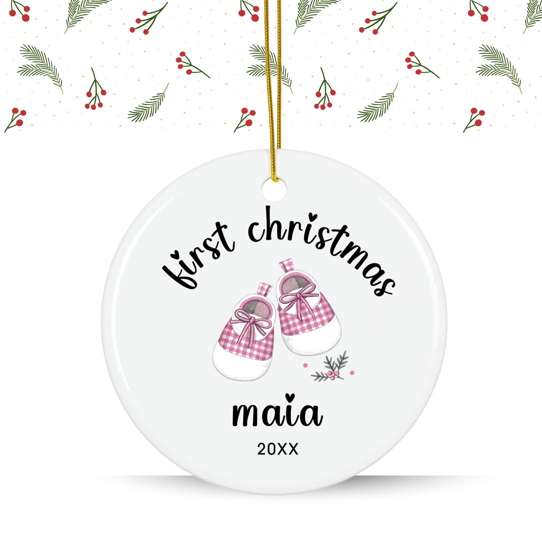 Personalized Christmas Ornament: Baby Shoes Gingham 1