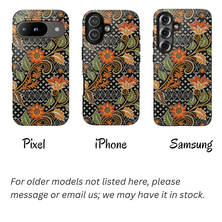 Modern Batik Pattern Tough Phone Cases Personalizable - Aesthetic Floral 3