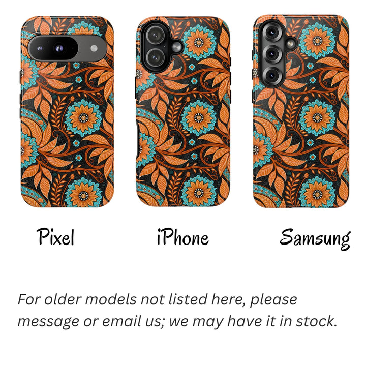Modern Batik Pattern Tough Phone Cases Personalizable - Orange Teal 3