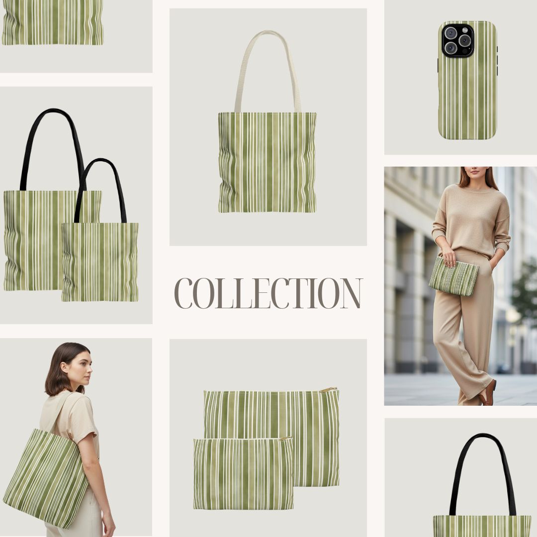 Green Stripes Print Tote Bag