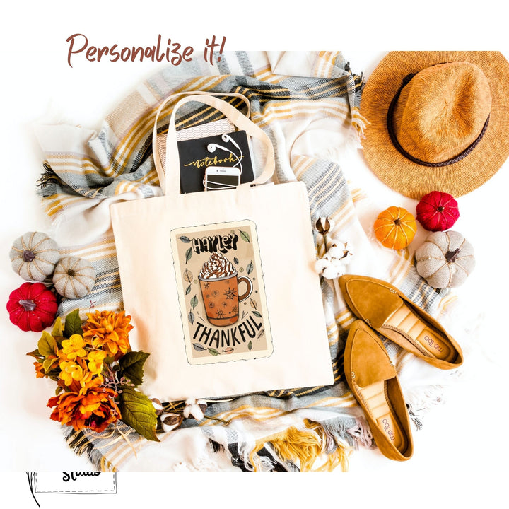 Personalized Pumpkin Spiced Thankful Cotton Canvas Tote Bag