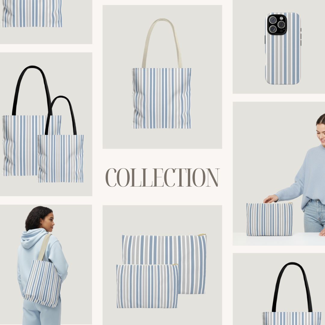 Blue Stripes Print Tote Bag