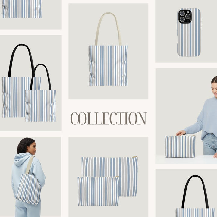 Blue Stripes Print Tote Bag