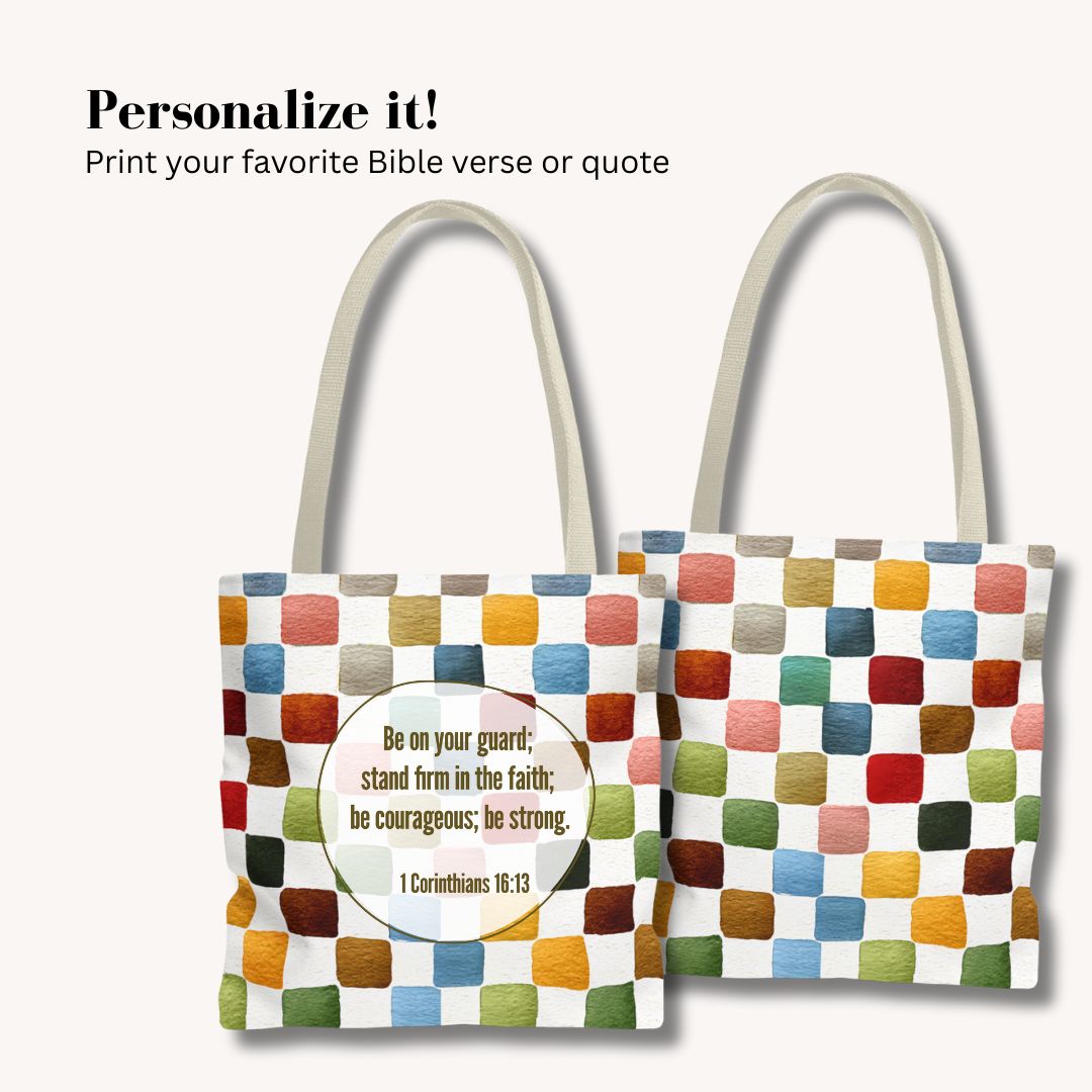 Multicolor Checkers Print Tote Bag