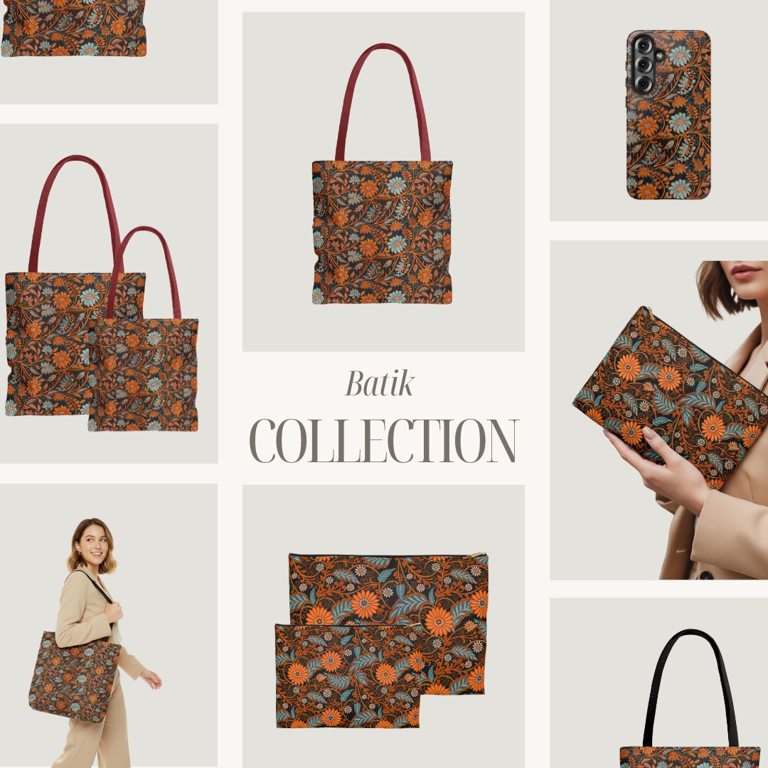 Modern Batik Print Tote Bag -  Orange Teal 2
