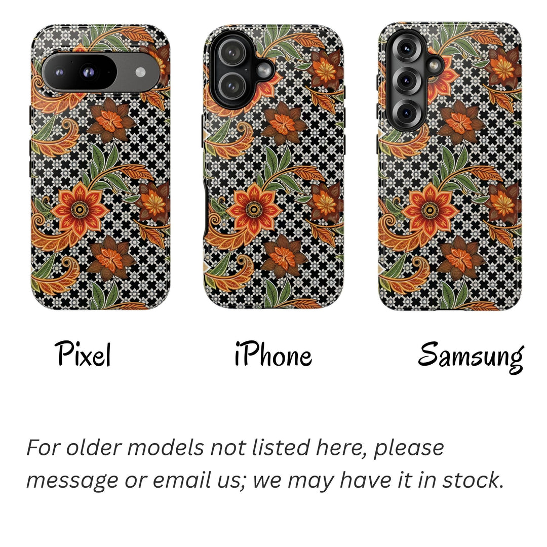 Modern Batik Pattern Tough Phone Cases Personalizable - Aesthetic Floral 4
