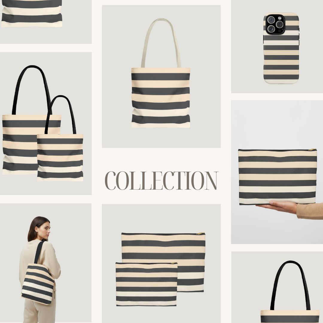 Brown Stripe Horizontal Print Tote Bag