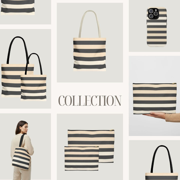 Brown Stripe Horizontal Print Tote Bag