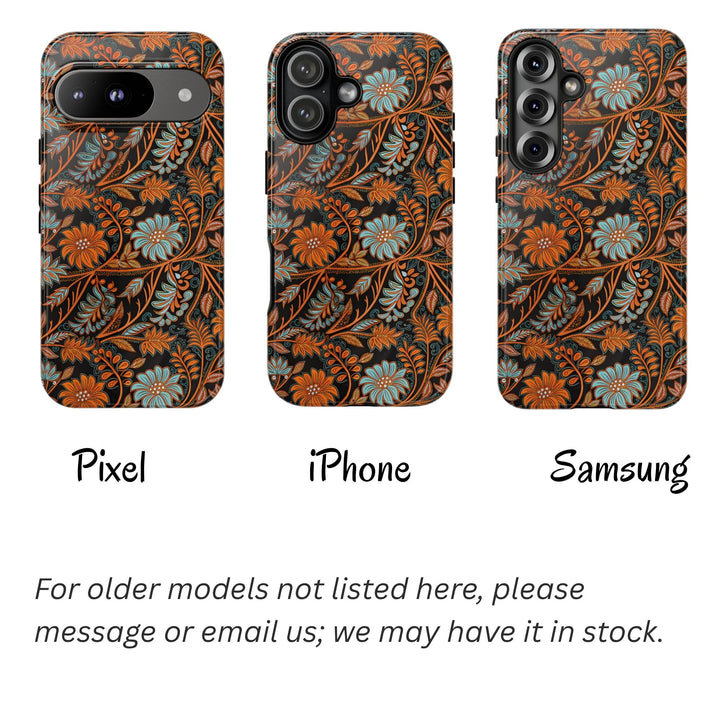 Modern Batik Pattern Tough Phone Cases Personalizable - Orange Teal 2