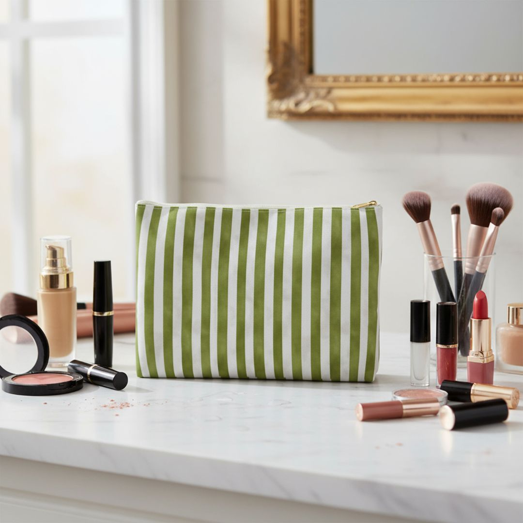 Green Stripes 2 Print Makeup And Accessory Pouch