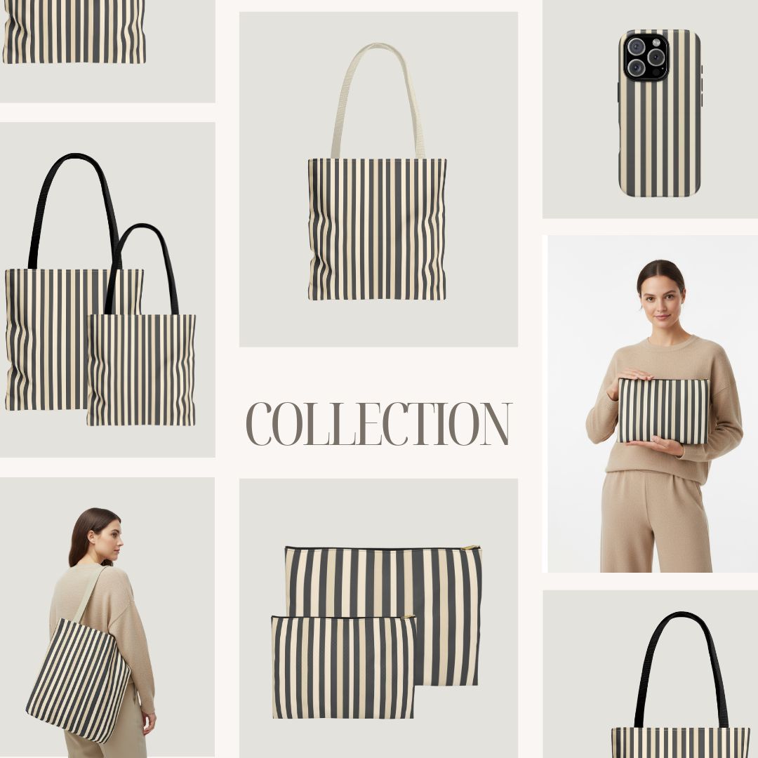 Brown Stripe Print Tote Bag
