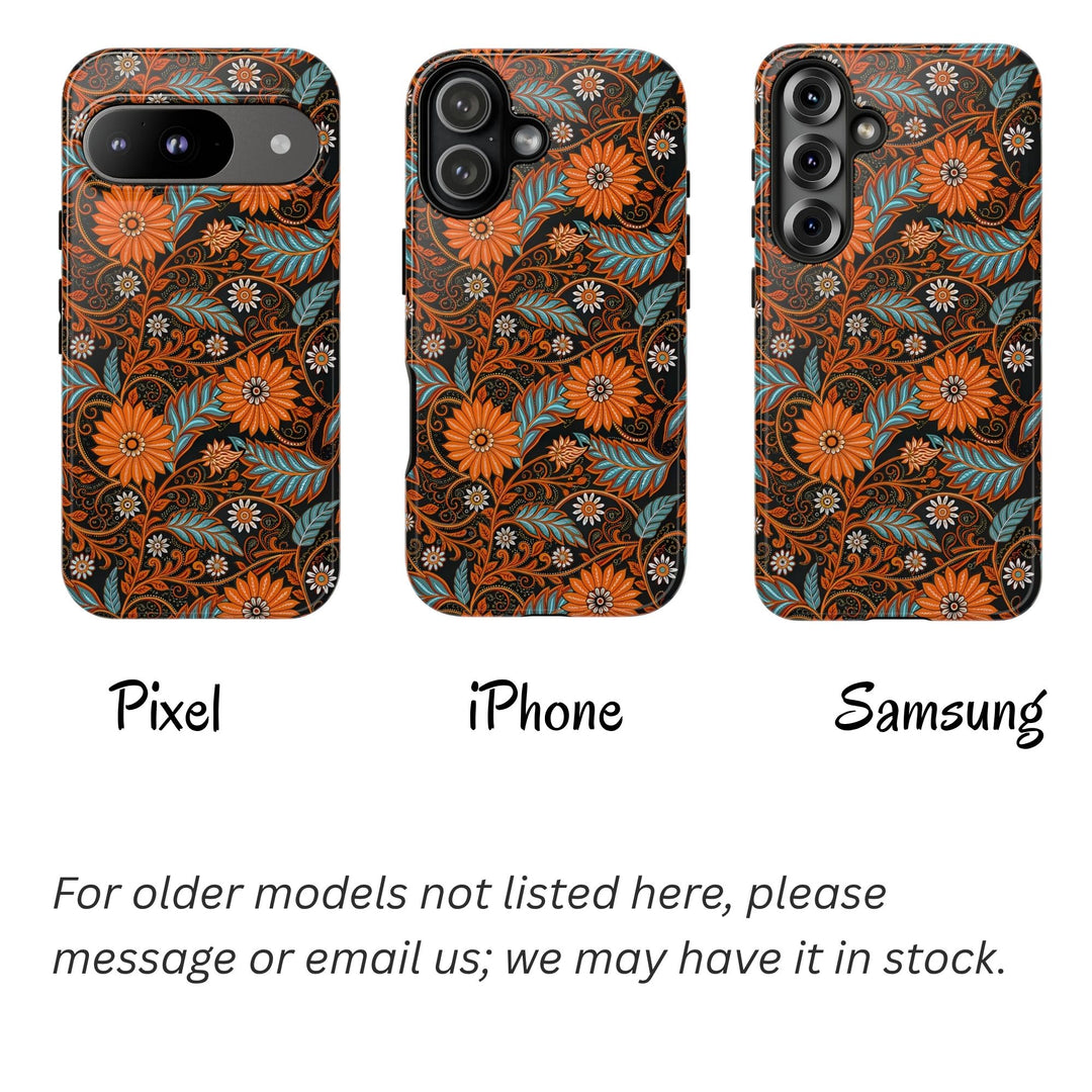 Modern Batik Pattern Tough Phone Cases Personalizable - Orange Teal 1