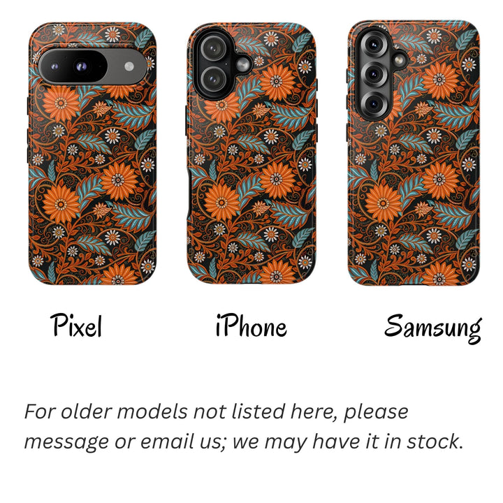 Modern Batik Pattern Tough Phone Cases Personalizable - Orange Teal 1