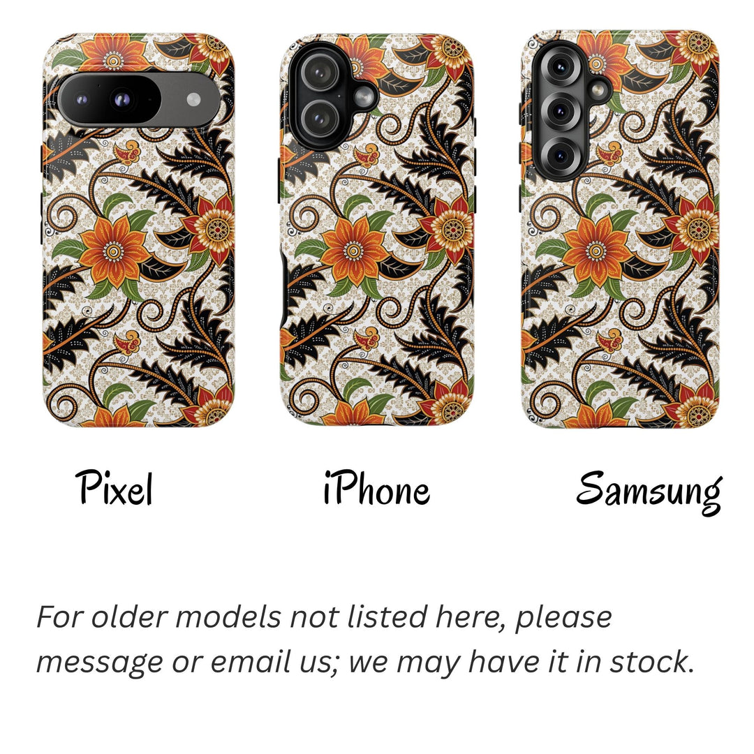 Modern Batik Pattern Tough Phone Cases Personalizable - Aesthetic Floral 2