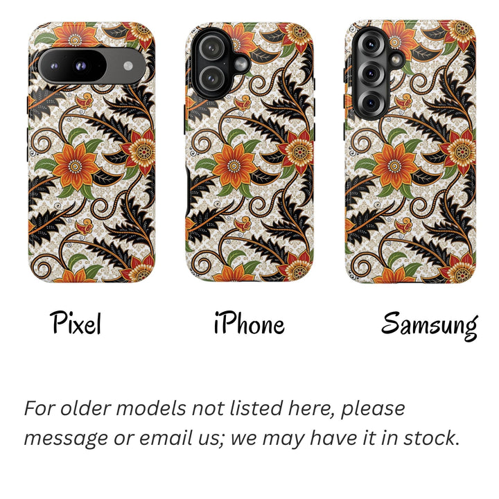 Modern Batik Pattern Tough Phone Cases Personalizable - Aesthetic Floral 2